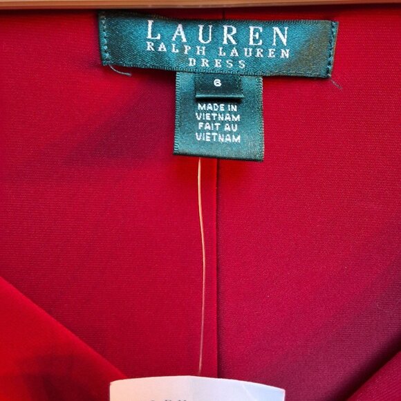NWT Lauren Ralph Lauren Red Cowl Neck Jersey Ruched Dress Size 6 Half Sleeve - Picture 3 of 8